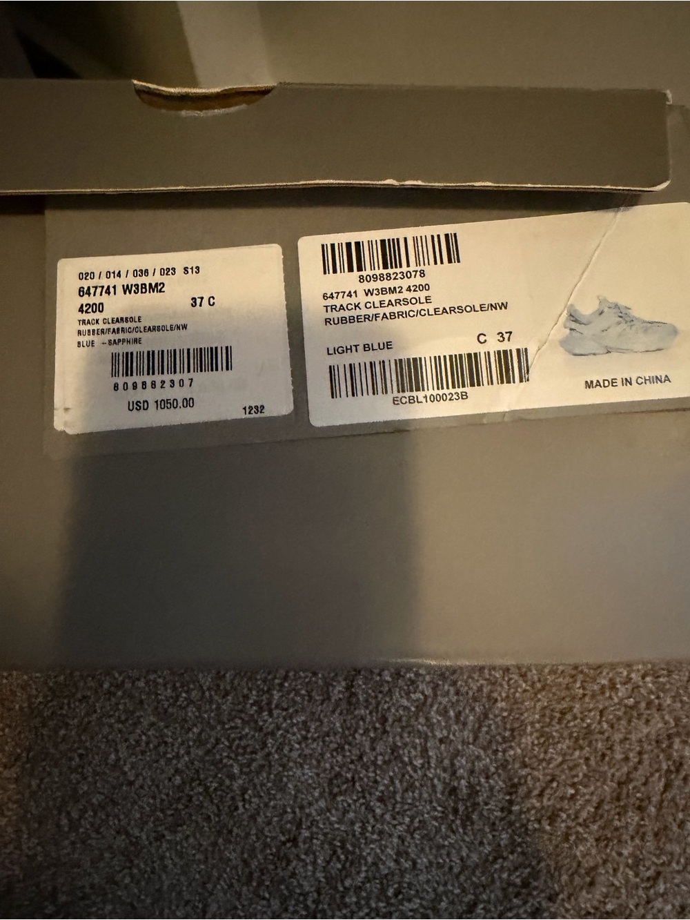 Balenciaga Light Blue Gray Shoe Box Label - Track Cleansole condition cooked - Picture 4 of 7